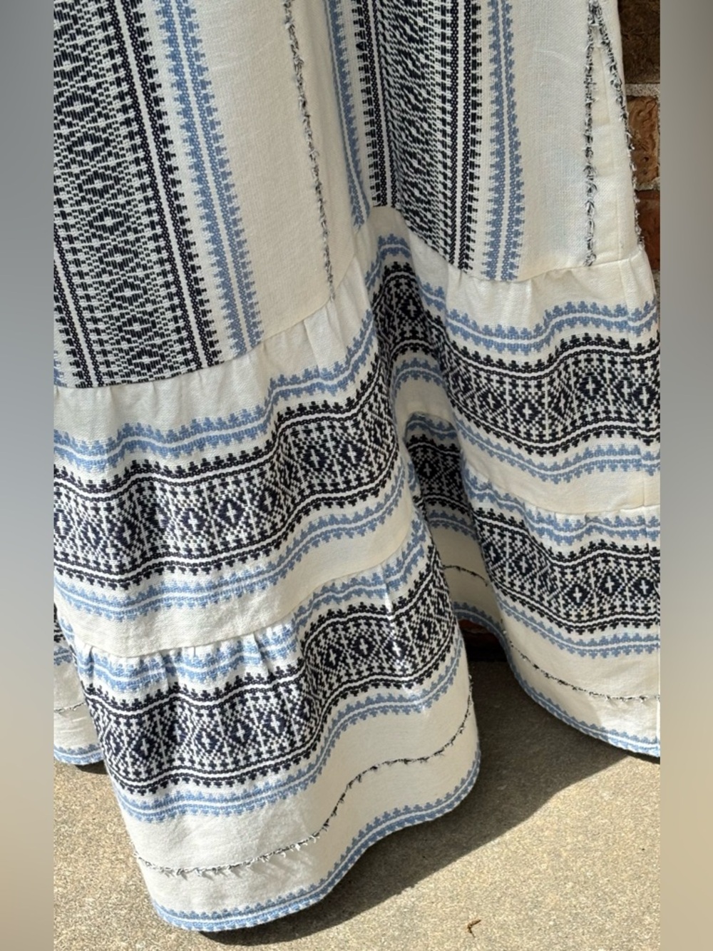 J.Jill Cotton Midi Dress, Off White ,Blue Embroidery.Double Ruffle Bottom Size L - Picture 7 of 11